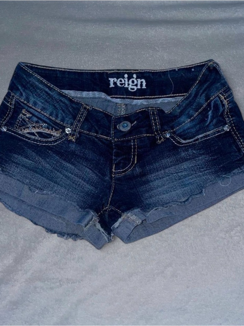 Reign Women's Dark Indigo Frayed Denim Cutoff Shorts